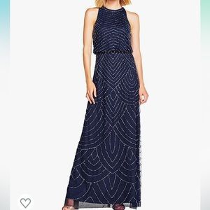 Adrianna Papell Art Deco Beaded Blouson Dress with Hauler Neckline — NWOT